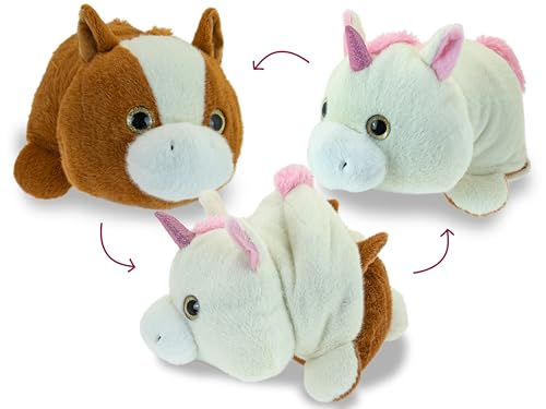 Teorema Giocattoli, Wendbares Plüschtier 2 in 1 Pferd und Einhorn, Flauschige Babypuppe dreht Sich um und verwandelt Sich, umweltfreundliches Spiel, sicher ab 0 Monaten, Geschenkidee zur Geburt, 22 x von Teorema Giocattoli