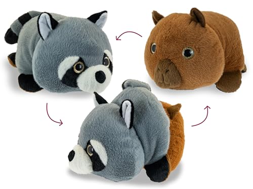 Teorema Giocattoli, Wendbares Plüschtier 2 in 1 Waschbär und Capybara, weiche Babypuppe dreht Sich um und verwandelt Sich, umweltfreundliches Spiel, sicher ab 0 Monaten, Geschenkidee zur Geburt, 22 x von Teorema Giocattoli