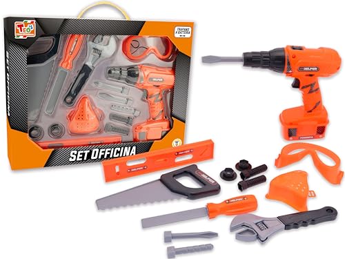 Teorema Giocattoli, Werkstatt-Set, Werkzeugkasten für Kinder mit batteriebetriebener Bohrmaschine, tragbare Spielzeug-Werkbank mit Zubehör, Kinder ab 3 Jahren Teorema Giocattoli, Werkstatt-Set, Werkzeugkasten für Kinder mit batteriebetriebener Bohrmaschine, tragbare Spielzeug-Werkbank mit Zubehör, Kinder ab 3 Jahren von Teorema Giocattoli