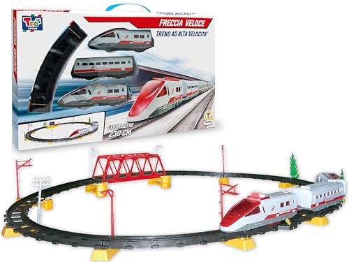 Teorema Giocattoli Schneller Pfeil, elektrischer Zug, Spielzeugzug für Kinder mit Lichtern, Schaltung 230 cm mit Brücke und realistischem Zubehör, einfach zu montieren, Weiß/Rot Teorema Giocattoli Schneller Pfeil, elektrischer Zug, Spielzeugzug für Kinder mit Lichtern, Schaltung 230 cm mit Brücke und realistischem Zubehör, einfach zu montieren, Weiß/Rot von Teorema Giocattoli