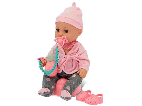 Teorema Plin Plin Puppe für Kinder, mit Stimme, 10 realistische Geräusche, Trinken und PIPI, mit Zubehör von Teorema Giocattoli