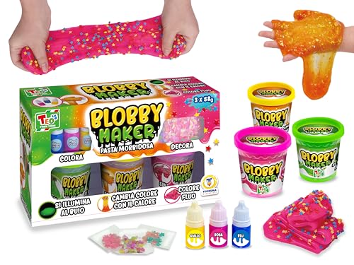 Teorema Slime Maker mit 3 Gläsern à 58 g, Farben und Dekorationen, leuchtet im Dunkeln und wechselt die Farbe von Teorema Giocattoli