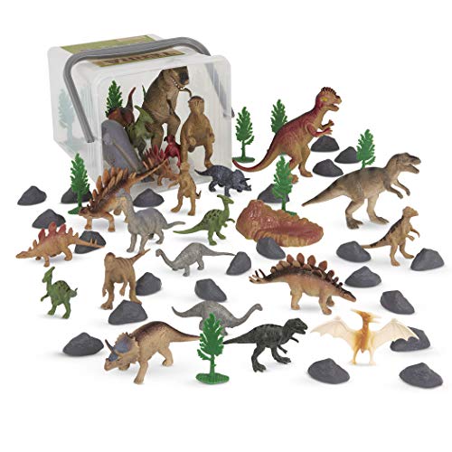 Battat Terra 60-teilig Tierfiguren Sammlung Dinosaurier Spielzeug Set – Tyrannosaurus Rex, Triceratops, Stegosaurus, Vulkan und mehr – Spielzeug ab 3 Jahren von Terra by Battat