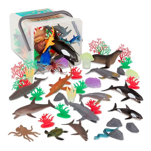 Terra 60-teilig Tierfiguren Sammlung Meerestiere Spielzeug Set – Fische, Haie, Wale, Seelöwen, Schildkröten, Korallen und mehr – Spielzeug ab 3 Jahren von Terra by Battat