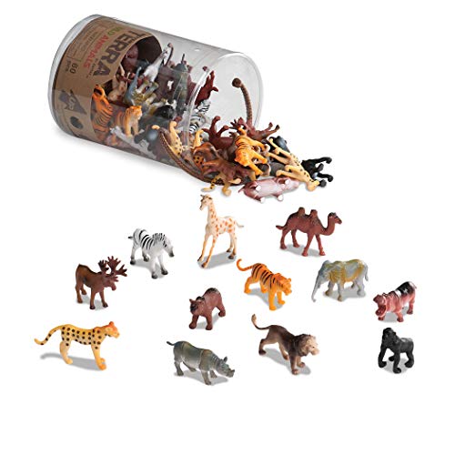 Terra 60-teilig Tierfiguren Sammlung Wildtiere Spielzeug Set – Löwe, Tiger, Zebra, Nilpferd, Elefant, Elch, Kamel und mehr – ab 3 Jahren von Terra by Battat