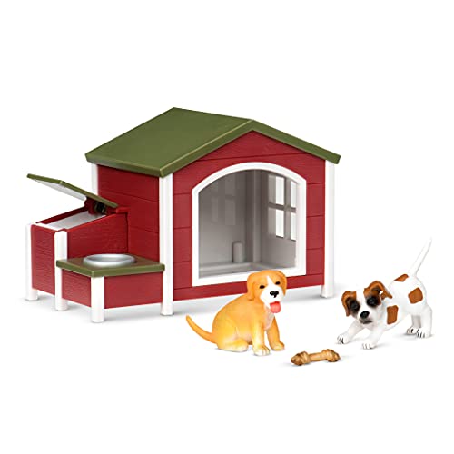 Terra Hundehütte 5-teilig Spielzeug Set – mit 2 Welpen und Futter– Tierfiguren und Zubehör Spielzeug für Kinder ab 3 Jahren von Terra by Battat