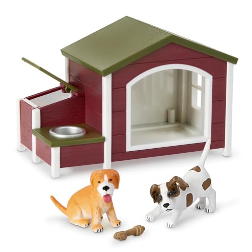 Terra Hundehütte 5-teilig Spielzeug Set – mit 2 Welpen und Futter– Tierfiguren und Zubehör Spielzeug für Kinder ab 3 Jahren von Terra by Battat