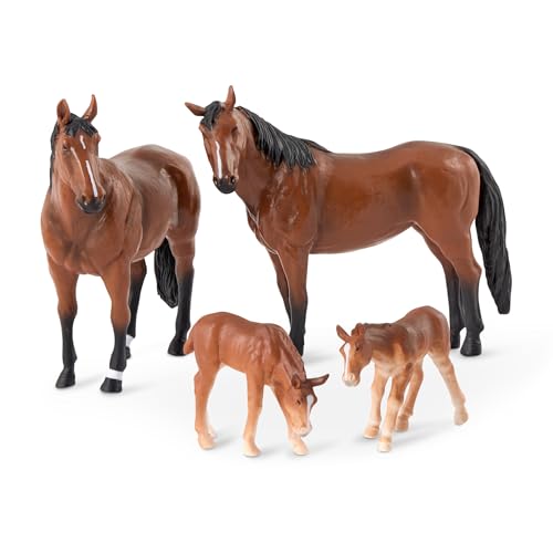 Terra Pferde Familie Tiere Figuren – 2 großen Pferde und 2 Fohlen – Tierfiguren Spielzeug für Kinder ab 3 Jahren (4 Teile), Braun/A von Terra by Battat