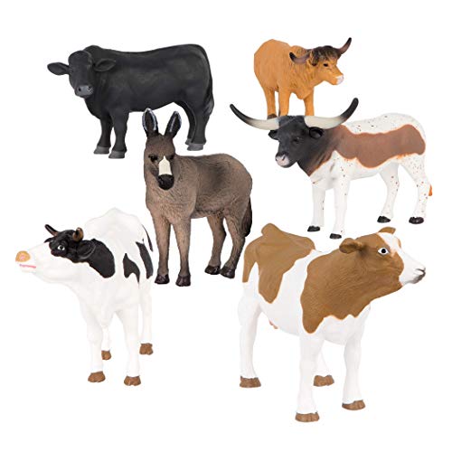 Terra Bauernhoftiere Figuren – Kühe, Bullen, Esel – 6 Realistische Tierfiguren Set, Kinder Bauernhof Spielzeug für Mädchen und Jungen ab 3 Jahre von Terra by Battat