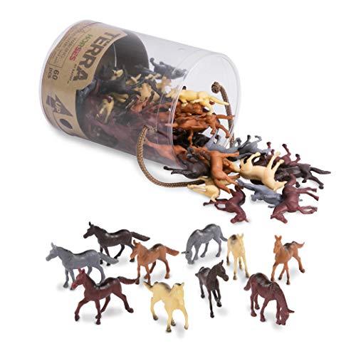 Terra 60-teilig Tierfiguren Sammlung Pferde Spielzeug Set im Eimer, Mini Pferde Figuren – Spielzeug ab 3 Jahren von Terra by Battat