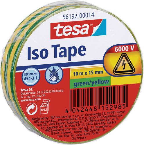 TESA 56192-00014-22 Isolierband Grün, Gelb (L x B) 10m x 15mm von Tesa