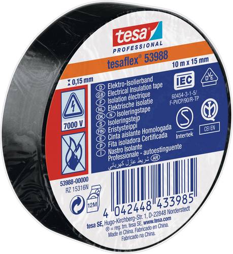 Tesa 53988-00000-00 Isolierband tesa® Professional Schwarz (L x B) 10m x 15mm von Tesa