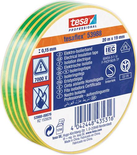 Tesa 53988-00076-00 Isolierband tesa® Professional Gelb, Grün (L x B) 20m x 19mm von Tesa