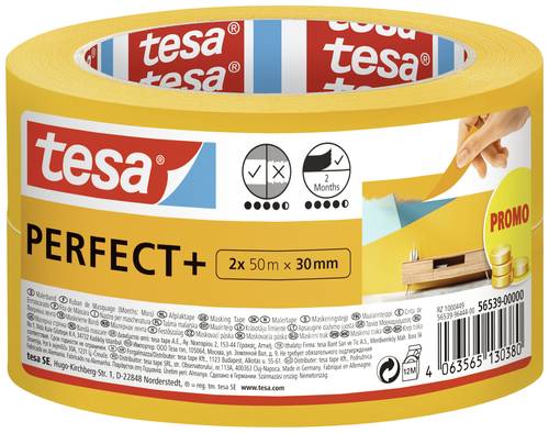 Tesa Perfect+ 56539-00000-00 Malerabdeckband Gelb (L x B) 100m x 30mm 2St. von Tesa
