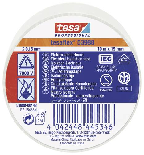 Tesa tesaflex IEC 53988-00143-00 Isolierband Weiß (L x B) 10m x 19mm von Tesa