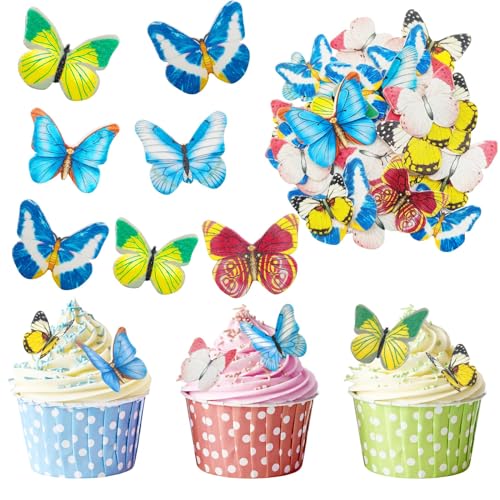 40 Stück Muffin Deko Schmetterlinge, Schmetterlinge Cupcake Deko Cupcake Topper Torte Kuchen Deko, Geburtstag Hochzeit Party Tortendeko Kuchendeko Geburtstagsdeko für Kinder Mädchen von Teselife