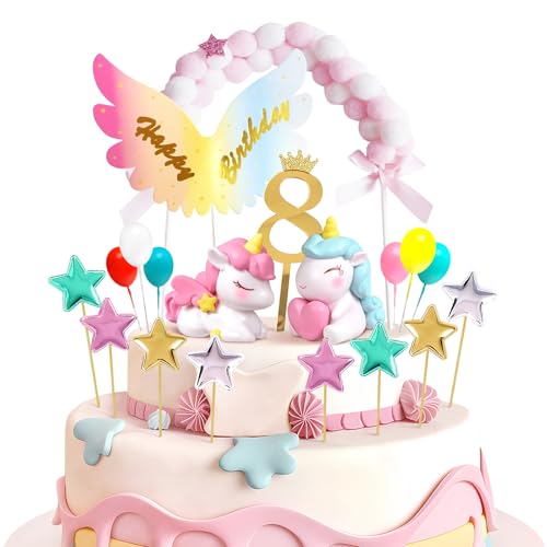 Einhorn Tortendeko 8 Jahre, Einhorn Kuchendeko 8. Geburtstag Mädchen, Torte Kuchen Deko Cake Topper, Geburtstagsdeko für Kinder Mädchen Junge Einhorn Tortendeko 8 Jahre, Einhorn Kuchendeko 8. Geburtstag Mädchen, Torte Kuchen Deko Cake Topper, Geburtstagsdeko für Kinder Mädchen Junge von Teselife