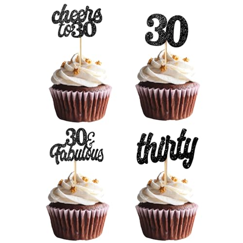 Teselife Cupcake Topper 30. Geburtstag, 24 Stück Glitzer Schwarz, Metallic, Perfekt für Cupcakes, Kuchen & mehr, Geburtstagsdeko von 1994 für 30er Party Teselife Cupcake Topper 30. Geburtstag, 24 Stück Glitzer Schwarz, Metallic, Perfekt für Cupcakes, Kuchen & mehr, Geburtstagsdeko von 1994 für 30er Party von Teselife