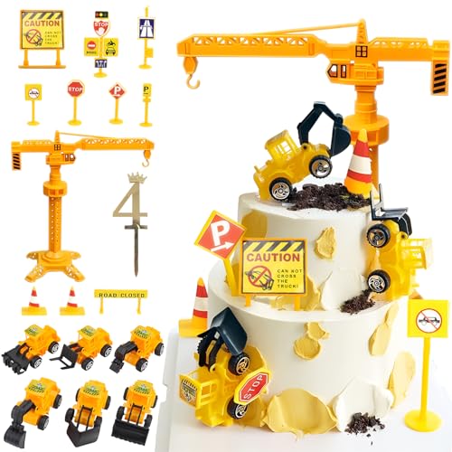 Teselife Tortendeko Baustelle 4 Jahre, Bagger Kuchendeko 4. Geburtstag Junge, Verkehrsschilder Torte Kuchen Deko Cake Topper, Miniatur Baustelle Wichtel Spielzeug Geburtstagsdeko für Kinder Junge Teselife Tortendeko Baustelle 4 Jahre, Bagger Kuchendeko 4. Geburtstag Junge, Verkehrsschilder Torte Kuchen Deko Cake Topper, Miniatur Baustelle Wichtel Spielzeug Geburtstagsdeko für Kinder Junge von Teselife