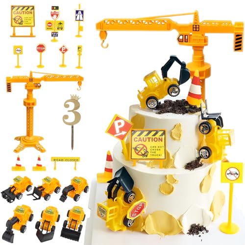 Tortendeko Baustelle 3 Jahre, Bagger Kuchendeko 3. Geburtstag Junge, Verkehrsschilder Torte Kuchen Deko Cake Topper, Miniatur Baustelle Wichtel Spielzeug Geburtstagsdeko für Kinder Junge Tortendeko Baustelle 3 Jahre, Bagger Kuchendeko 3. Geburtstag Junge, Verkehrsschilder Torte Kuchen Deko Cake Topper, Miniatur Baustelle Wichtel Spielzeug Geburtstagsdeko für Kinder Junge von Teselife