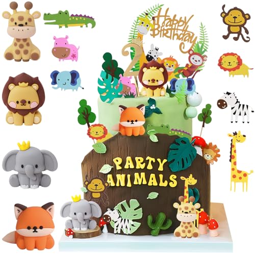 Tortendeko Tiere 2 Jahre, Dschungel Kuchendeko 2. Geburtstag Junge, Safari Waldtiere Giraffe Löwen Fuchs Elefant Figuren Torte Kuchen Deko Cake Topper, Geburtstagsdeko für Kinder Junge Tortendeko Tiere 2 Jahre, Dschungel Kuchendeko 2. Geburtstag Junge, Safari Waldtiere Giraffe Löwen Fuchs Elefant Figuren Torte Kuchen Deko Cake Topper, Geburtstagsdeko für Kinder Junge von Teselife