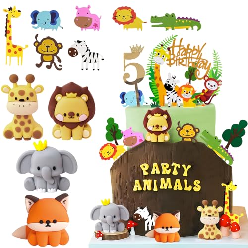 Tortendeko Tiere 5 Jahre, Dschungel Kuchendeko 5. Geburtstag Junge, Safari Waldtiere Giraffe Löwen Fuchs Elefant Figuren Torte Kuchen Deko Cake Topper, Geburtstagsdeko für Kinder Junge Tortendeko Tiere 5 Jahre, Dschungel Kuchendeko 5. Geburtstag Junge, Safari Waldtiere Giraffe Löwen Fuchs Elefant Figuren Torte Kuchen Deko Cake Topper, Geburtstagsdeko für Kinder Junge von Teselife