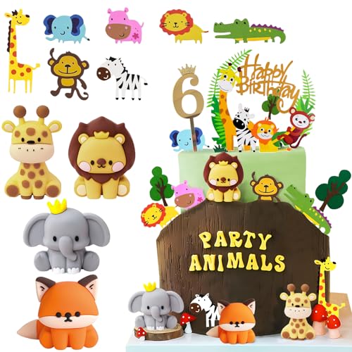 Tortendeko Tiere 6 Jahre, Dschungel Kuchendeko 6. Geburtstag Junge, Safari Waldtiere Giraffe Löwen Fuchs Elefant Figuren Torte Kuchen Deko Cake Topper, Geburtstagsdeko für Kinder Junge Tortendeko Tiere 6 Jahre, Dschungel Kuchendeko 6. Geburtstag Junge, Safari Waldtiere Giraffe Löwen Fuchs Elefant Figuren Torte Kuchen Deko Cake Topper, Geburtstagsdeko für Kinder Junge von Teselife
