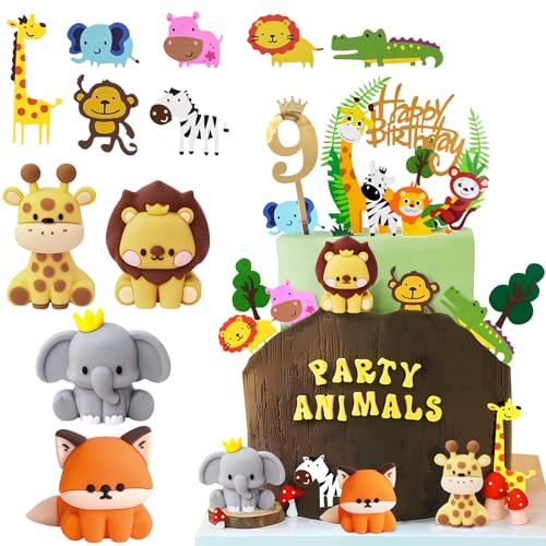 Tortendeko Tiere 9 Jahre, Dschungel Kuchendeko 9. Geburtstag Junge, Safari Waldtiere Giraffe Löwen Fuchs Elefant Figuren Torte Kuchen Deko Cake Topper, Geburtstagsdeko für Kinder Junge Tortendeko Tiere 9 Jahre, Dschungel Kuchendeko 9. Geburtstag Junge, Safari Waldtiere Giraffe Löwen Fuchs Elefant Figuren Torte Kuchen Deko Cake Topper, Geburtstagsdeko für Kinder Junge von Teselife