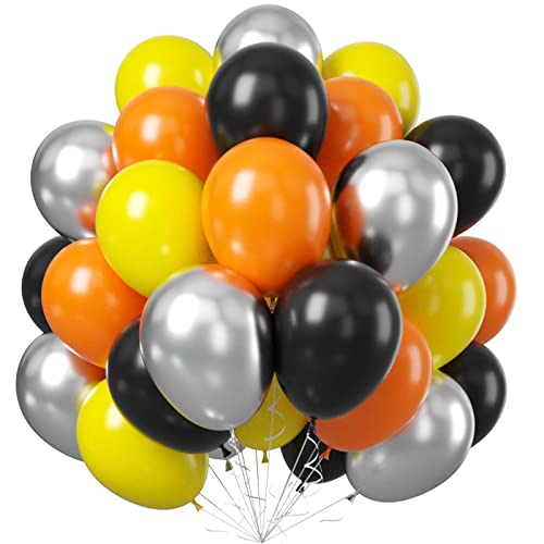 Luftballons Gelb Schwarz Orange, 55 Stück Bagger Gelb Orange Schwarz Latex Ballons Helium Party Ballons mit Metallic Silber Luftballon für Kinder Jungen Baustelle Thema Geburtstag Babyparty Dekoration von Teslite