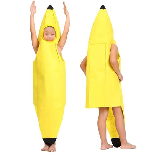 Lustiges Bananen-Kostüm, Kinder-Bananenanzug, Uni-Verkleidung für Kinder, lustiger gelber Bananen-Overall für Halloween, Partys, Karneval, Weihnachten und Cosplay-Events, Einheitsgröße von Teuena