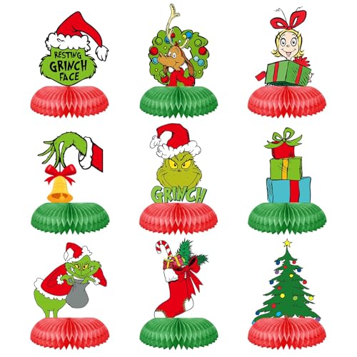 9 Stück Weihnachts-Tischaufsätze mit Wabenmuster, grüne Elfe, lustige grüne Whoville-Tischaufsätze für den Winterurlaub, Weihnachtsdekoration, Partyzubehör 9 Stück Weihnachts-Tischaufsätze mit Wabenmuster, grüne Elfe, lustige grüne Whoville-Tischaufsätze für den Winterurlaub, Weihnachtsdekoration, Partyzubehör von Tewess