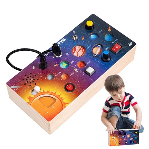 Holz-Sensoryboard Spielzeug | Holz-Sonnensystem-Lernbrett Mit LED-Lichtsteuerung | Lebhaftes Weltraummuster, Motorikförderndes Reisespiel Für Schule, Auto, Flugzeug & Zuhause, Für Und Mädchen von Tewzafiya