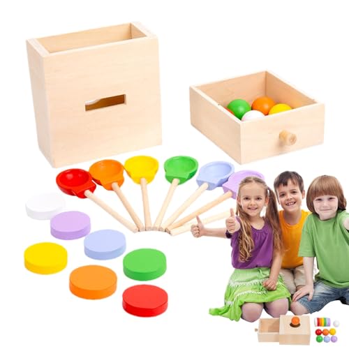 Tewzafiya Holzkugel Drop -Spielzeug, Formpassungsbox - Farbsortierkugel Drop Schublade Spielzeug - 7 Farbe der Kugeln werfen Spiele für Eltern-Kind-Interaktion zu von Tewzafiya