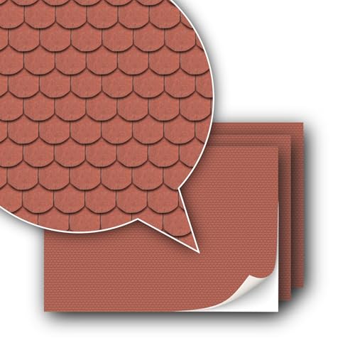 3 Blatt Selbstklebende Dekorfolie Dachsteine für Modellbau im Maßstab 1:87 Spur H0 (UK: 3,5mm Scale) (Dachschindeln aus Dachpappe) von TexturKontor