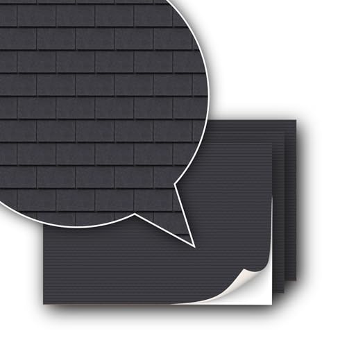3 Blatt Selbstklebende Dekorfolie Dachsteine für Modellbau im Maßstab 1:87 Spur H0 (UK: 3,5mm Scale) (Dachschindeln schwarz rechteckig) von TexturKontor