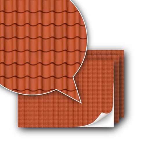 3 Blatt Selbstklebende Dekorfolie Dachsteine für Modellbau im Maßstab 1:87 Spur H0 (UK: 3,5mm Scale) (Dachsteine Ton 3) von TexturKontor