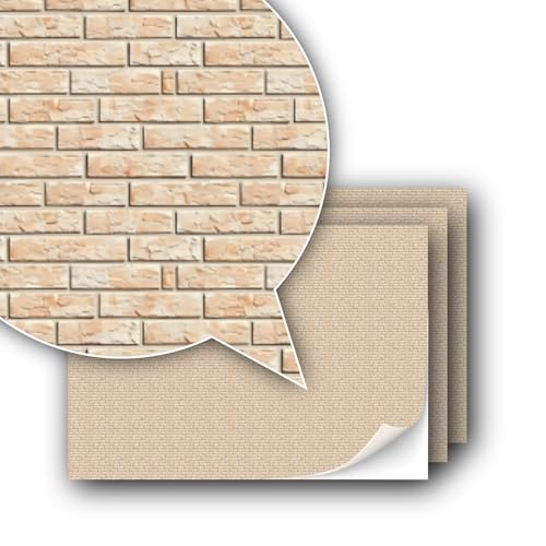 3 Blatt Selbstklebende Dekorfolie Wandverkleidung für Modellbau im Maßstab 1:87 Spur H0 (UK: 3,5mm Scale) (Cremefarbene Steine 1) von TexturKontor