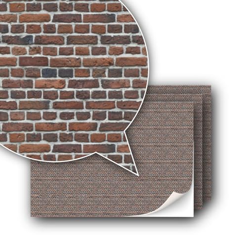 3 Blatt Selbstklebende Dekorfolie Wandverkleidung für Modellbau im Maßstab 1:87 Spur H0 (UK: 3,5mm Scale) (Rauchrote Ziegel) von TexturKontor