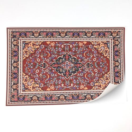 Selbstklebender Teppich mit echter Textilstruktur für Puppenhäuser Maßstab 1:12 (Orientalischer Teppich rot 1) von TexturKontor