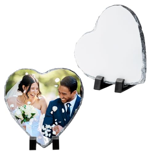 2 Stück Sublimations-Bilderrahmen aus Schiefer in Herzform, 15 x 15 cm, mit Display-Halterungen für individuelle Wärmeübertragung 2 Stück Sublimations-Bilderrahmen aus Schiefer in Herzform, 15 x 15 cm, mit Display-Halterungen für individuelle Wärmeübertragung von Texvora