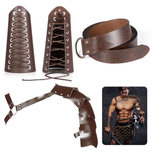 Erwachsene Mittelalter Ritter Cosplay Rüstung Set 4 Stück mit Armschutz Schulterumhang Ring Gürtel für Halloween Cosplay Party Erwachsene Mittelalter Ritter Cosplay Rüstung Set 4 Stück mit Armschutz Schulterumhang Ring Gürtel für Halloween Cosplay Party von Texvora