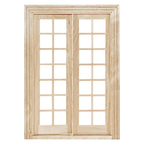 Miniatur-Birkenholz-Doppeltür – Maßstab 1:12 Puppenhaus DIY Renovierung, Holztür für Rollenspiele, 19,9 x 13,5 x 1,3 cm von Texvora