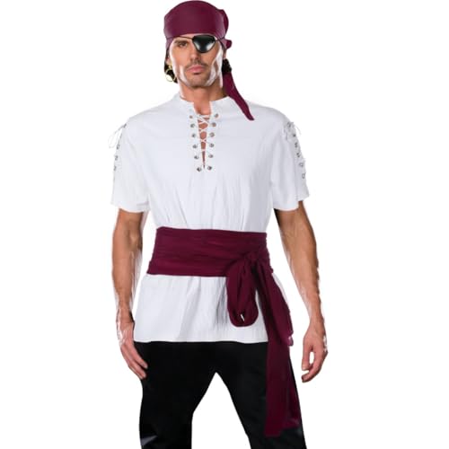 Texvora Herren Piraten-Set, 5-teilig, Wikingerhemd mit Bandana, Gürtel, Ohrring und Augenklappe, Mittelalter Cosplay Halloween Kostüm Texvora Herren Piraten-Set, 5-teilig, Wikingerhemd mit Bandana, Gürtel, Ohrring und Augenklappe, Mittelalter Cosplay Halloween Kostüm von Texvora