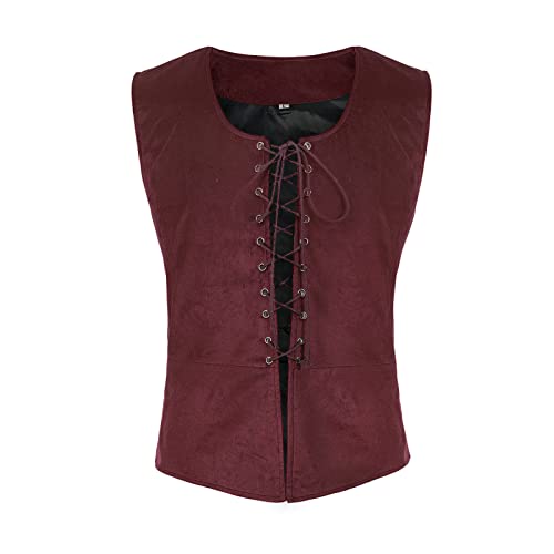 Teyujosem Herren Mittelalter Piratenweste Schnürung Steampunk Renaissance Weste (2022050RD, 2XL) von Teyujosem