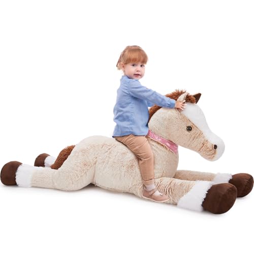 Tezituor 150 cm riesiges Pferd, Stofftier, 1,5 m, realistisch, lebensgroß, gefülltes Pferd, Spielzeug, Umarmung, weiches Plüschkissen für Jungen und Mädchen von Tezituor
