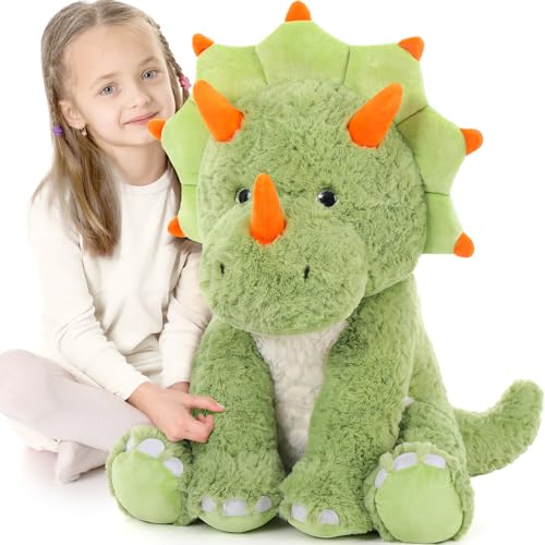 Tezituor 61 cm grüne Dinosaurier-Stofftiere, große gefüllte Dinosaurier-Triceratops-Plüschtiere, Umarmung, weiches Dinosaurier-Plüschkissen für Kinder und Erwachsene von Tezituor