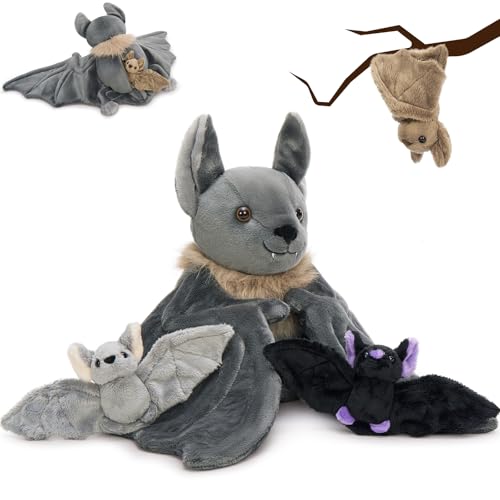 Tezituor Realistisches Gothic-Fledermaus-Plüschtier-Set, 81,3 cm, große Stofffledermaus mit 3 niedlichen Babys für Jungen und Mädchen, Umarmung, weiche Gothic-Fledermäuse, Plüschtier, Geschenk für von Tezituor