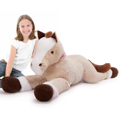 Tezituor Riesenpferd Stofftier, 180,3 cm, realistisches Plüschpferd in Lebensgröße, Plüschkissen für Jungen und Mädchen, 180,3 cm von Tezituor