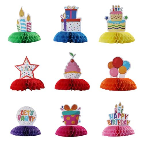9 Stück Bienenwaben Tischdeko Geburtstag Happy Birthday Deko Waben Tischdekoration Party Deko Geburtstag Tischaufsätze Dekorationen Tisch Ornament für Jungen Mädchen Kindergeburtstag von Tgsedr