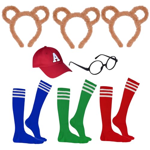 Tgsedr 8-teiliges Streifenhörnchen-Kostüm-Set beinhaltet 3 Streifenhörnchen-Ohren, Stirnband, 3 Paar Fußballsocken, 1 Brille und 1 rote Kappe für Erwachsene, Teenager, Halloween, Cosplay, Party Tgsedr 8-teiliges Streifenhörnchen-Kostüm-Set beinhaltet 3 Streifenhörnchen-Ohren, Stirnband, 3 Paar Fußballsocken, 1 Brille und 1 rote Kappe für Erwachsene, Teenager, Halloween, Cosplay, Party von Tgsedr